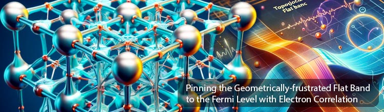 Pinning the Geometrically-frustrated Flat Band to the Fermi Level with Electron Correlation