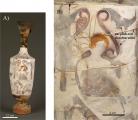 Fig. 1. (A) Greek white-ground lekythos from the Antikensammlung Staatliche Museen zu Berlin (F 2683) showing purplish-red discolouration. (B) Detail showing purplish-red discolouration associated with overlying Egyptian blue pigment. (For interpretation of the references to colour in this figure legend, the reader is referred to the web version of this article). Figure 1.