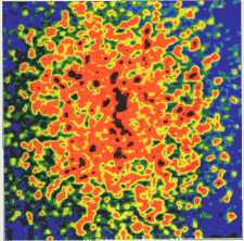 Typical x-ray speckle pattern, showing the effects of atomic-scale ordering in an iron-aluminum alloy.